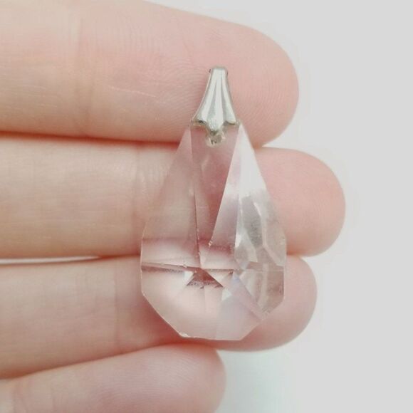 Vintage Clear Glass Pendant with Silver Tone Bail, Retro Faceted Design, Estate - Picture 1 of 4